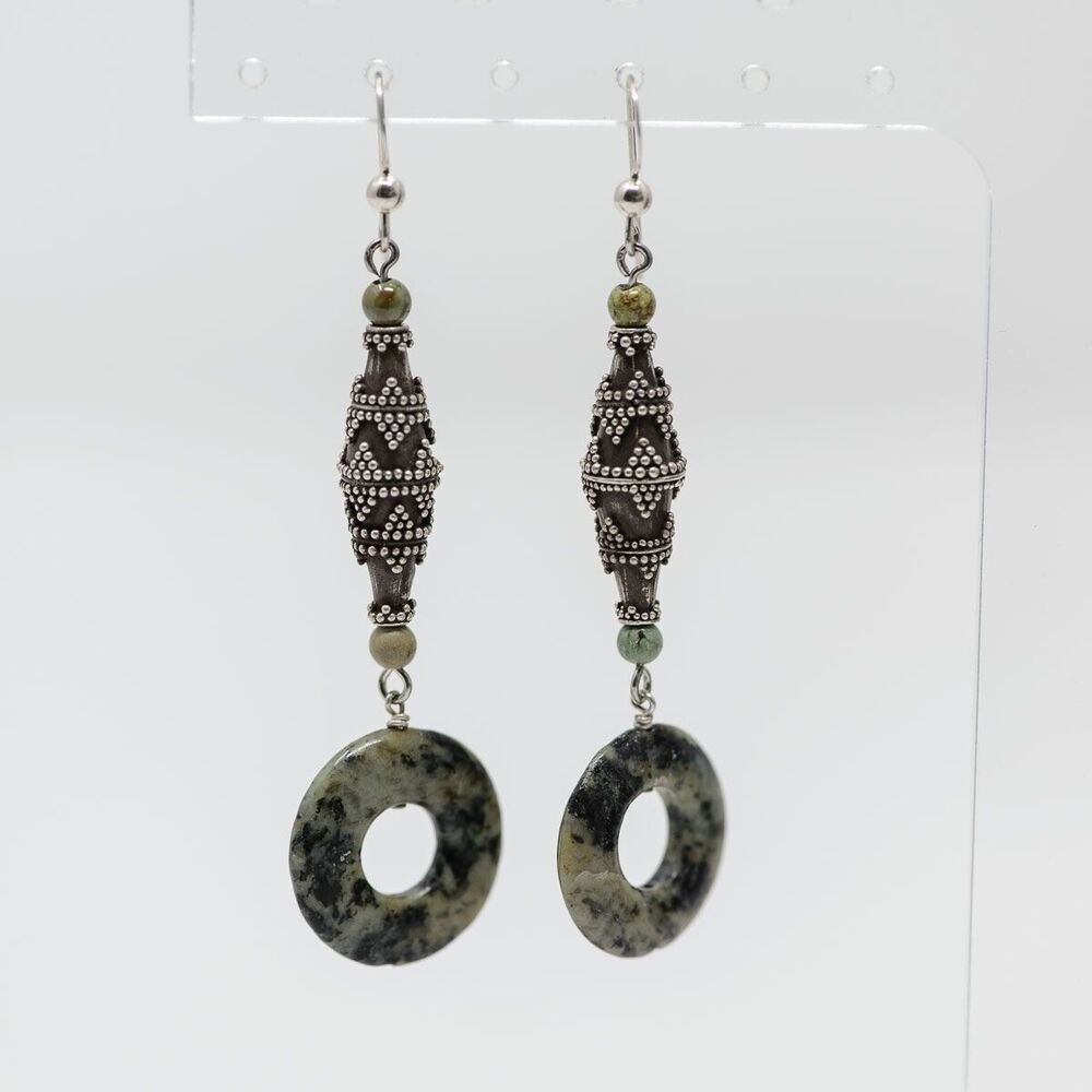 Vintage‎ African Turquoise Sterling Silver Boho Silver & Stone Drop Earrings